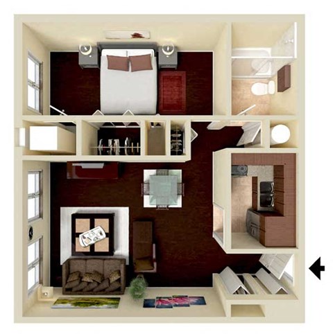 Floor plan for 1 bed, 1 bath, 540 sqft